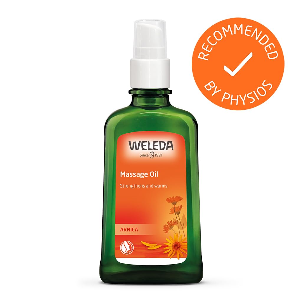 Weleda Arnica Olio per Massaggi decontratturanti per trattamenti di contratture e tensioni muscolari da fatica e stress, ideale per applicazione pre e post attività sportiva (1x200ml)