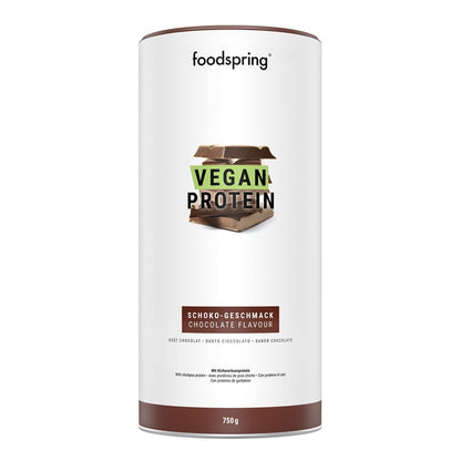 foodspring Proteine Vegane Cioccolato - 20g Proteine per Shake - Proteine Vegetali con B12, B6, acido folico, biotina, calcio e zinco - Senza Glutine e Soia