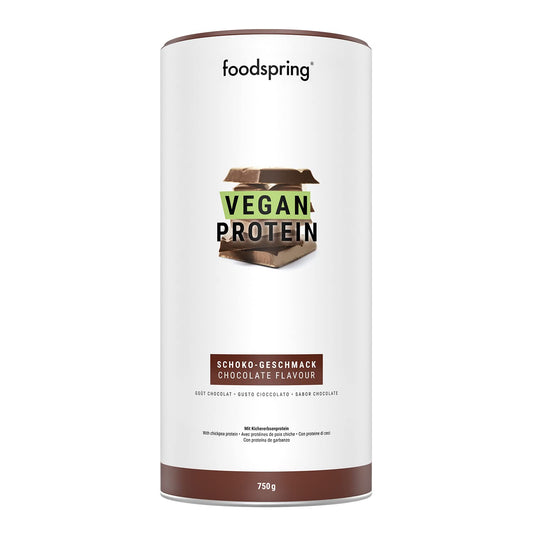 foodspring Proteine Vegane Cioccolato - 20g Proteine per Shake - Proteine Vegetali con B12, B6, acido folico, biotina, calcio e zinco - Senza Glutine e Soia