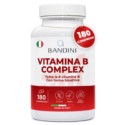 Bandini® Vitamina B Complex Alto Dosaggio - 180 Compresse vegane (6 Mesi) - Con forma bioattiva Quatrefolic® - Vitamine del Gruppo B con Acido Folico, Biotina, B1, B2, B3, B5, B6, B12 | Senza OGM