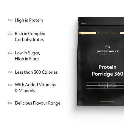 The Protein Works Porridge Proteico 360 | Basso Contenuto di Zuccheri, Ricco di Fibre, Vitamine E Minerali | Banana E Pepite di Cioccolato, 1 kg, 1000 unità