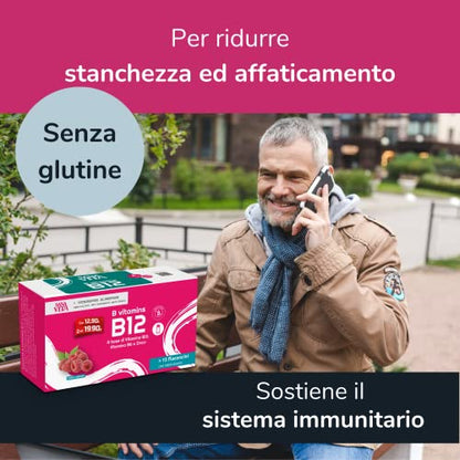 Sanavita B12 Integratore alimentare con B12, B6 e Zinco - 15 flaconcini liquidi per confezione Gusto lampone