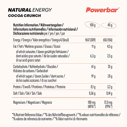 PowerBar Natural Energy Cereal Cacao Crunch 24x40g - Barrette Energetiche di Carboidrati Vegetali + Magnesio