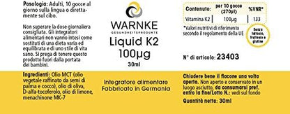 Vitamina K2 olio - mk7 100mcg - 10 gocce - 30ml - Menachinone MK-7 | Warnke Vitalstoffe - Qualità da farmacia tedesca