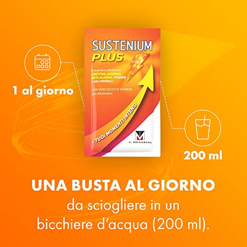 Sustenium Plus - lntegratore energizzante a base di uno specifico complesso di aminoacidi, vitamine e minerali. Per la tua energia fisica e mentale. Confezione da 22 bustine