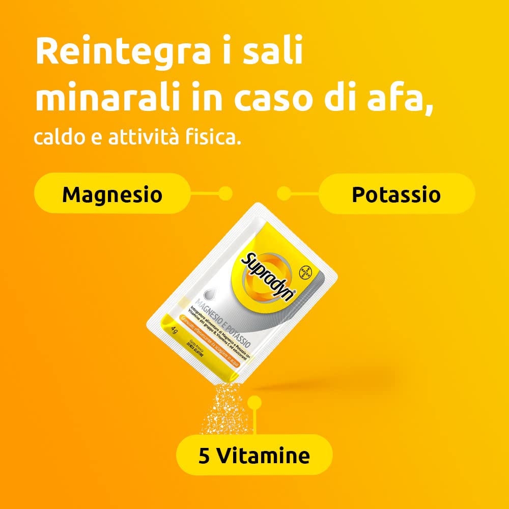 Supradyn Magnesio e Potassio Integratore Multivitaminico con Vitamine B, Vitamina C e Sali Minerali per Stanchezza, Caldo e Sport, 60 Bustine Effervescenti Senza Zucchero, Gusto Arancia