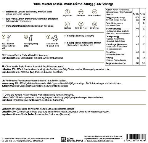 Caseina Micellare 100% Proteine In Polvere THE PROTEIN WORKS | Frullato Proteico A Rilascio Lento | Aminoacidi | Supporta Il Recupero | Panna & Fragole, 500 g