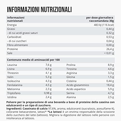 WFN Approved Casein - Neutro - 1 kg - Proteine della caseina con lattasi - Proteina in polvere cremosa - Molto solubile - Prodotto in Germania - Testato in laboratorio esterno