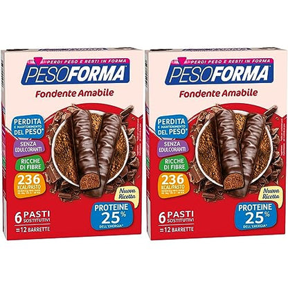 Pesoforma Barrette Fondente Amabile, Pasto sostitutivo proteico, Barrette per il controllo del peso, Barrette proteiche al cioccolato per restare in forma, Solo 236 calorie, 12x31g