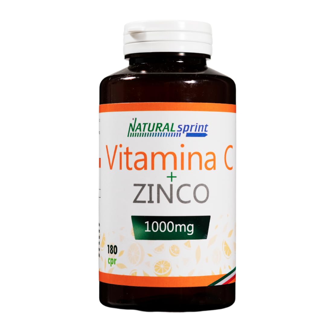 Vitamina C Pura Alto Dosaggio 1000mg + Zinco - 180 Compresse Per 6 Mesi-Vitamin C Dose Forte - Integratore Alimentare Made in Italy by NaturalSprint