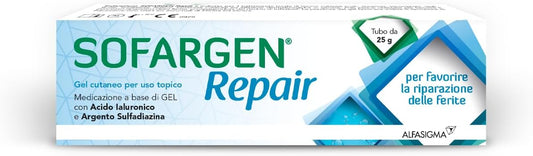 Sofargen Repair, Gel Cutaneo con Acido Ialuronico e Argento Sulfadiazina, Indicato Trattamento Locale di Lesioni Cutanee Quali Abrasioni, Escoriazioni, Tagli, Ferite, Scottature, 25 ml