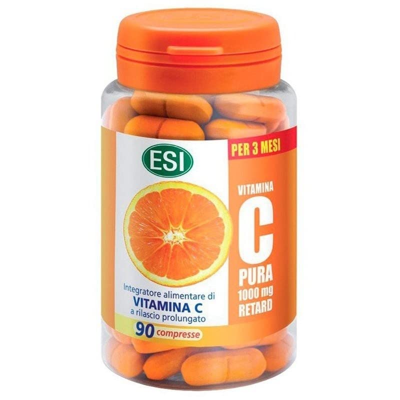 ESI - Multicomplex Vitamina C Pura Retard, Integratore Alimentare Massimo Dosaggio, a Rilascio Prolungato, Supporta il Funzionamento del Sistema Immunitario, Senza Glutine e Vegan, 90 Compresse