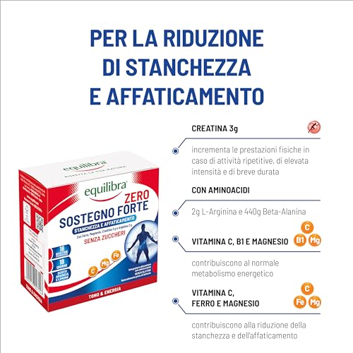 equilibra Integratori Alimentari, Sostegno Forte, Integratore con Creatina, Arginina, Vitamine C, B1, per Incrementare le Prestazioni Fisiche, con Succo Concentrato di Arancio, 22 Bustine Monodose