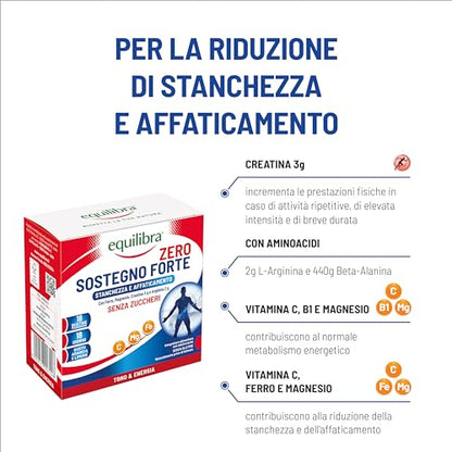 equilibra Integratori Alimentari, Sostegno Forte, Integratore con Creatina, Arginina, Vitamine C, B1, per Incrementare le Prestazioni Fisiche, con Succo Concentrato di Arancio, 22 Bustine Monodose