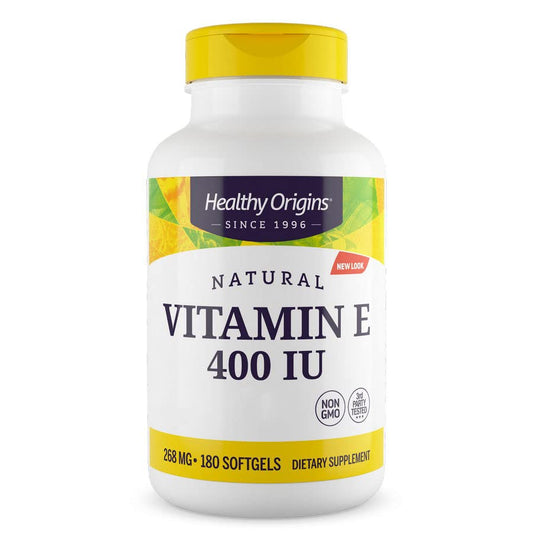 Healthy Origins, Natural Vitamin E, 400 UI per capsula, 180 Capsule morbide, Testato in Laboratorio, Senza Glutine, Non OGM, Vitamina E come tocoferolo