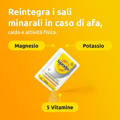 Supradyn Magnesio e Potassio Integratore Multivitaminico con Vitamine B, Vitamina C e Sali Minerali per Stanchezza, Caldo e Sport, 60 Bustine Effervescenti Senza Zucchero, Gusto Arancia