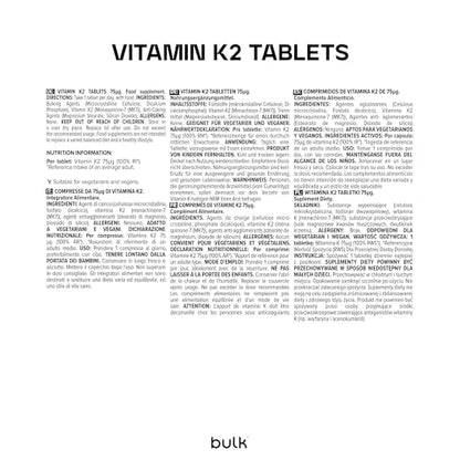 Bulk Compresse da 75μg di Vitamina K2, 75ug, 90 Compresse, 90 porzioni