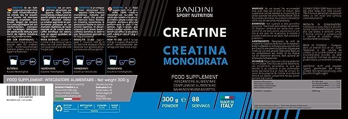 Bandini® Creatina Monoidrata in Polvere Pura al 100% - Integratore per Allenamento, Sport, Palestra e Pre Workout - Include Dosatore - 100% Vegan - A base di Creatine Monoidrato