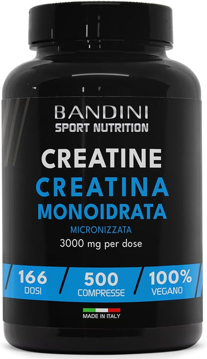 Bandini® Creatina Monoidrata Micronizzata 500 Compresse da 3000mg per dose - Integratore per Allenamento, Palestra e Pre Workout - 100% Vegan - A base di Creatine Monoidrato pura al 100%