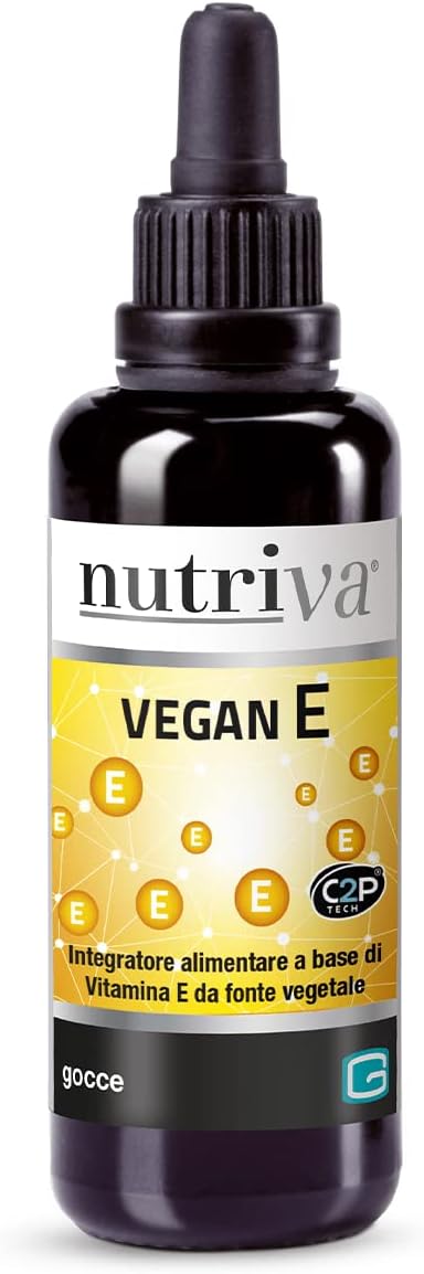 NUTRIVA Vegan E, Integratore Alimentare a base di Vitamina E da fonti vegetali. Protegge dagli effetti dello stress ossidativo. Integratore in gocce, 30 ml. 100% Naturale, Vegano