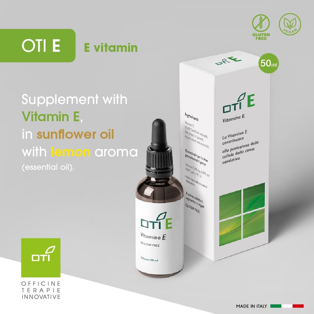 Vitamina E - Integratore Alimentare Naturale OTI a Base di Vitamina E - con Olio di Semi di Girasole e Vitamina K - Formato in Gocce da 50 ml. - Made in Italy