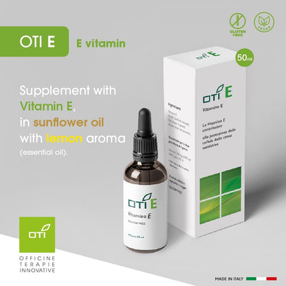 Vitamina E - Integratore Alimentare Naturale OTI a Base di Vitamina E - con Olio di Semi di Girasole e Vitamina K - Formato in Gocce da 50 ml. - Made in Italy