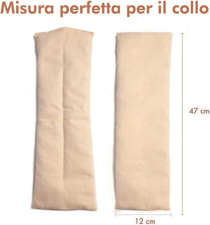 Cuscino ai Noccioli di Ciliegia + Fodera Aggiuntiva, in Cotone Biologico MADE IN ITALY - Certificato GOTS, Fascia Termica per Dolore Cervicale, Collo, e Spalle Riscaldabile in Microonde