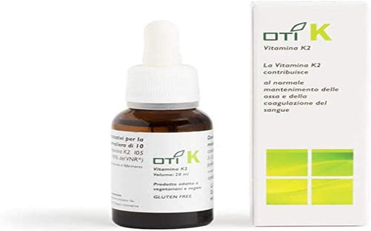 OTI K - Integratore Alimentare Vegetale a Base di Vitamina K2 - Supporta il Mantenimento di Ossa e Denti forti - per la Salute e Prevenzione di Cuore e Arterie - Gocce 20 ml - Made in Italy