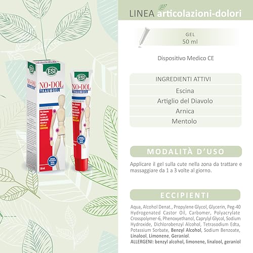 ESI - No-Dol Artiglio del Diavolo Gel, ad Alta Concentrazione, Azione Rinfrescante, Allevia Fastidi Muscolari e Contratture, Clinicamente Testato, Senza Coloranti e Parabeni, 100 ml