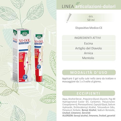 ESI - No-Dol Artiglio del Diavolo Gel, ad Alta Concentrazione, Azione Rinfrescante, Allevia Fastidi Muscolari e Contratture, Clinicamente Testato, Senza Coloranti e Parabeni, 100 ml