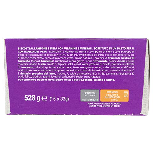 Pesoforma Biscotti Lampone e Mela, Pasto sostitutivo proteico, Per rimettersi in forma con gusto, Solo 219 calorie, Nuovo formato, 16 biscotti, 8 pasti sostitutivi