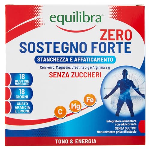 equilibra Integratori Alimentari, Sostegno Forte, Integratore con Creatina, Arginina, Vitamine C, B1, per Incrementare le Prestazioni Fisiche, con Succo Concentrato di Arancio, 22 Bustine Monodose