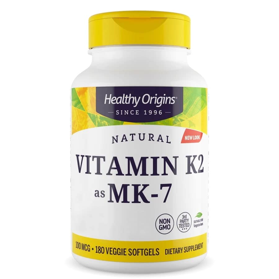 Healthy Origins, Vitamina K2 come MK7, 100mcg per dose giornaliera, 180 Capsule, Testato in Laboratorio, Altamente Dosato, Senza Glutine, Senza Soia, non OGM, Vitamina K