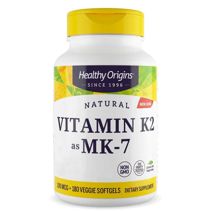 Healthy Origins, Vitamina K2 come MK7, 100mcg per dose giornaliera, 180 Capsule, Testato in Laboratorio, Altamente Dosato, Senza Glutine, Senza Soia, non OGM, Vitamina K