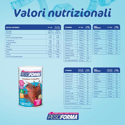 PESOFORMA CHOCO SMOOTHIE, Pasto Sostitutivo per il Controllo del Peso, Smoothie Gustoso che Aiuta a Rimettersi in Forma, Ricco in Proteine e Fibre, Solo 205 Calorie, 20 pasti, 540 gr