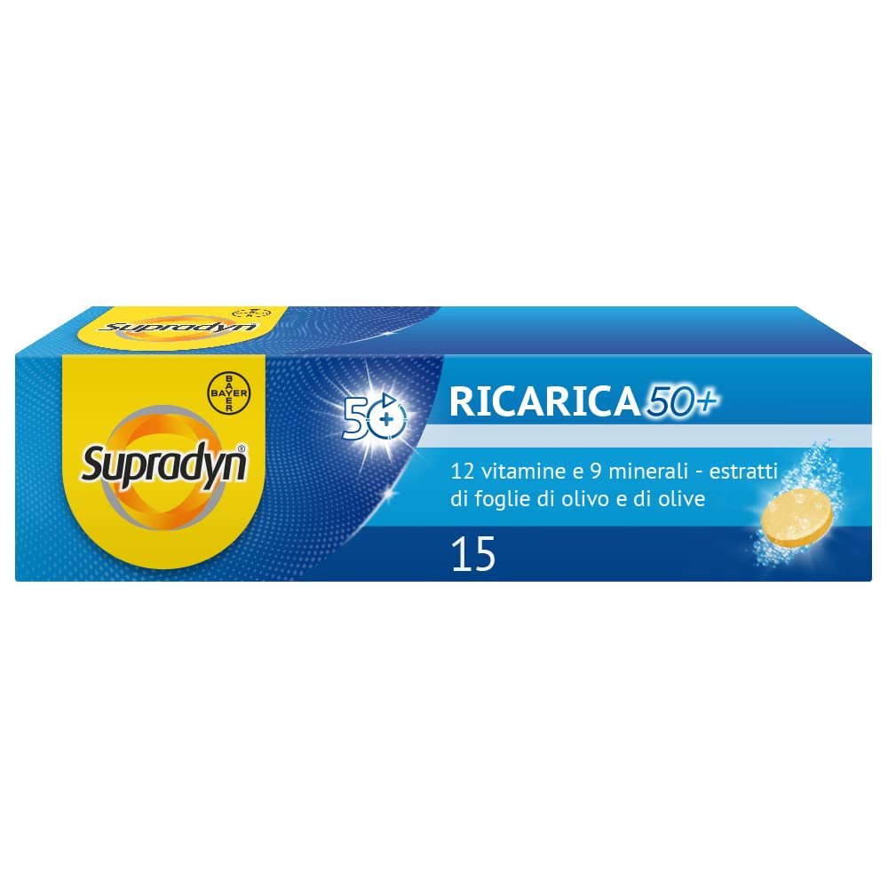 Supradyn Ricarica 50+ Integratore Multivitaminico Completo Vitamine E Minerali Con Vitamina B12, C, D, Zinco Per Stanchezza Fisica E Concentrazione Dai 50 Anni Uomo E Donna, 30 Compresse Effervescenti