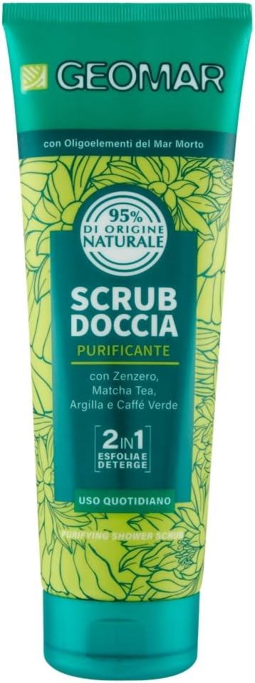 GEOMAR | Scrub Corpo Doccia, Purificante, 2 in 1 Esfolia e Deterge, Uso Quotidiano, 95% di Origine Naturale, Formula Vegan, Dermatologicamente Testata, Made in Italy, 250 ml