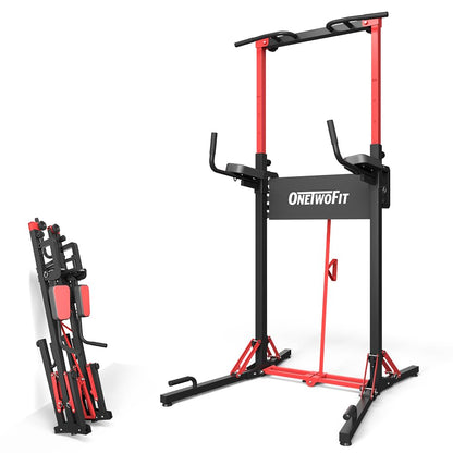 ONETWOFIT Power Tower pieghevole Dip Station Barra per trazioni, Regolabile in altezza Multifunzione stazione di potenza per la Palestra di casa Allenamento della Forza Attrezzatura per Il Fitness