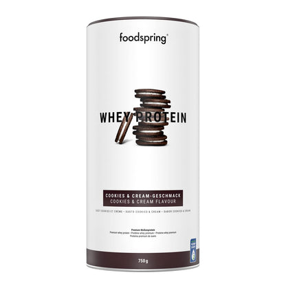 foodspring - Proteine Whey in polvere Cioccolato - Con 21 g di proteine per l'aumento muscolare, perfetta solubilità, ultra-filtrate & ricche di BCAA ed EAA - gusto pieno e delizioso (750 g)