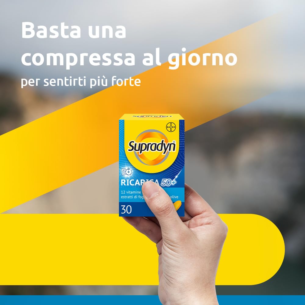 Supradyn Ricarica 50+ Integratore Multivitaminico Completo Vitamine e Minerali con Vitamina B12, C, D, Zinco per Stanchezza Fisica e Concentrazione dai 50 Anni Uomo e Donna, 30 Compresse Rivestite