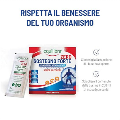 equilibra Integratori Alimentari, Sostegno Forte, Integratore con Creatina, Arginina, Vitamine C, B1, per Incrementare le Prestazioni Fisiche, con Succo Concentrato di Arancio, 22 Bustine Monodose