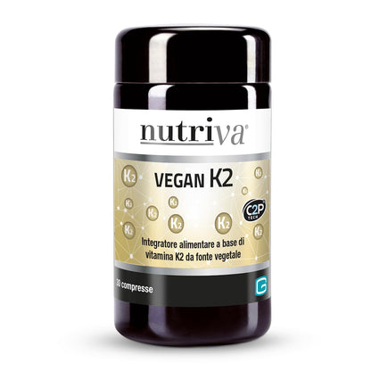 NUTRIVA Vegan K2, Integratore Alimentare a Base di Vitamina K2 da Fonte Vegetale, Utile per il Benessere delle Ossa, 100% Naturale e Vegano - 30 Compresse