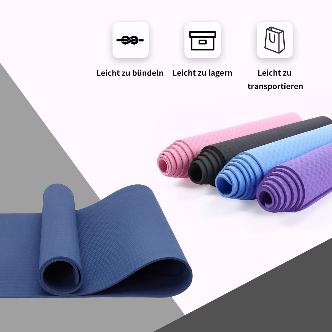 Good Nite Tappetini da Yoga da Donna Antiscivolo Con Superficie Testurizzata, Spessore 6 Mm, Con Cinghia Per Il Trasporto, Tappetino per Yoga, Pilates, Ginnastica (183 * 61 * 0,6 Cm)