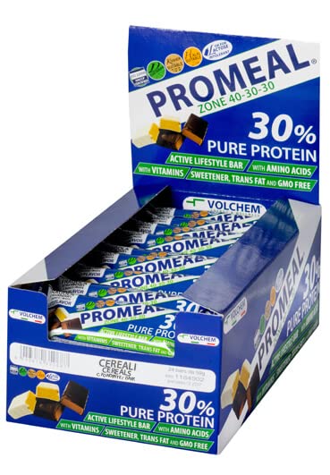 Volchem Promeal Zone 40-30-30, Barretta Proteico-Energetica con Ripartizione di Carboidrati-Proteine-Grassi (40-30-30), Senza Grassi Idrogenati, Scatola da 24 Barrette, Gusto Menta, 1200 g