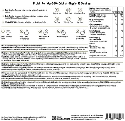 The Protein Works Porridge Proteico 360 | Basso Contenuto di Zuccheri, Ricco di Fibre, Vitamine E Minerali | Banana E Pepite di Cioccolato, 1 kg, 1000 unità