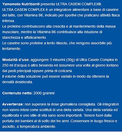 Yamamoto Nutrition Ultra Casein COMPLEX integratore alimentare a base di caseina del latte con vitamina B6 gusto Cioccolato 2Kg