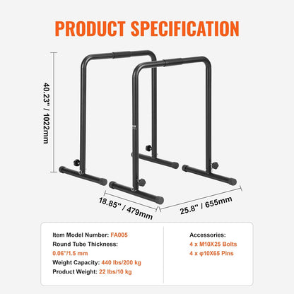 VEVOR Barre di Trazione Altezza Regolabile, Carico 200 kg per Fitness Dip Bar Station, Stabilizzatore, Parallele Push-up Stand, Parallele Barre per Allenamento Forza da Palestra da Casa