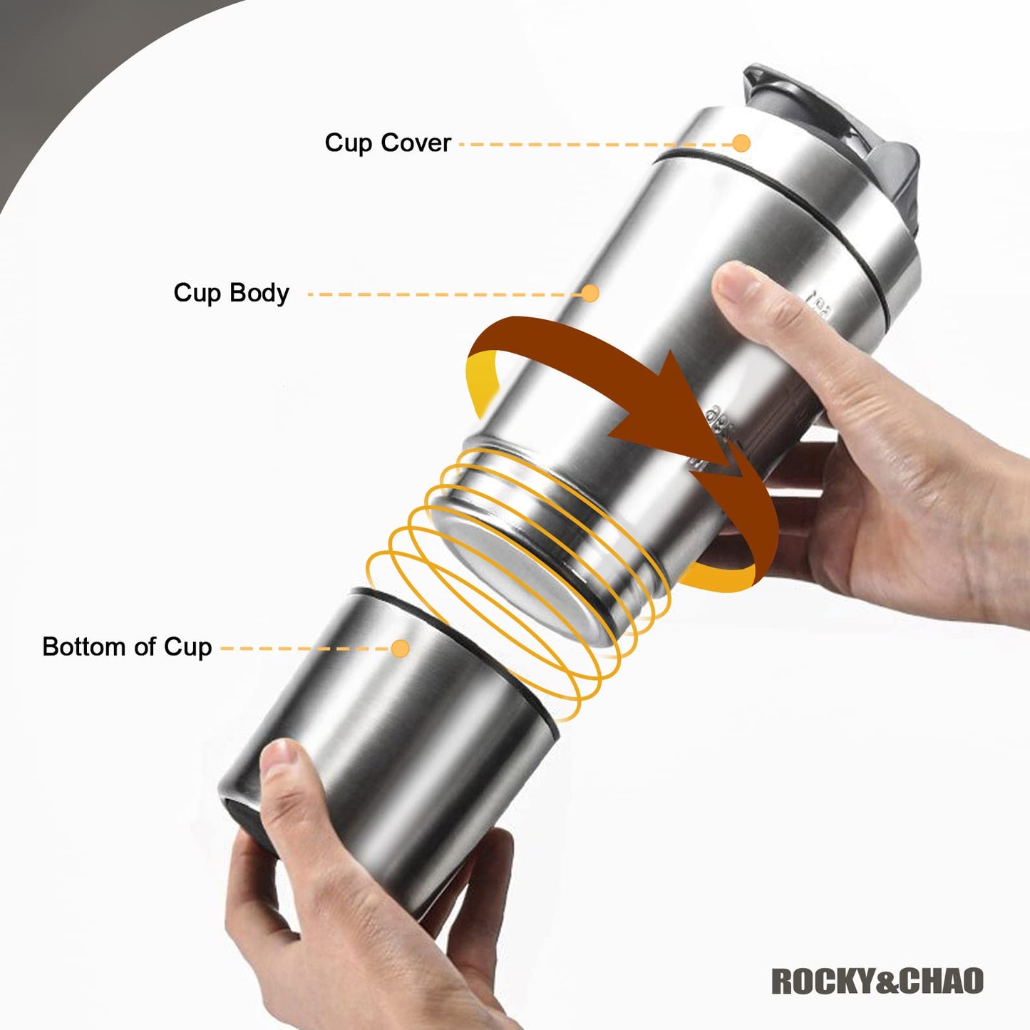 ROCKY&CHAO Shaker per Proteine Bottiglia in Acciaio Inossidabile Bottiglia di proteine Coppa Sport 700 ml + 200 ml（Acciaio inossidabile）