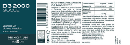 BIOS LINE Principium D3 2000, Integratore di vitamina d3 estratto da Lichene Islandico, Integratore bambini e adulti per ossa e denti, 60 compresse