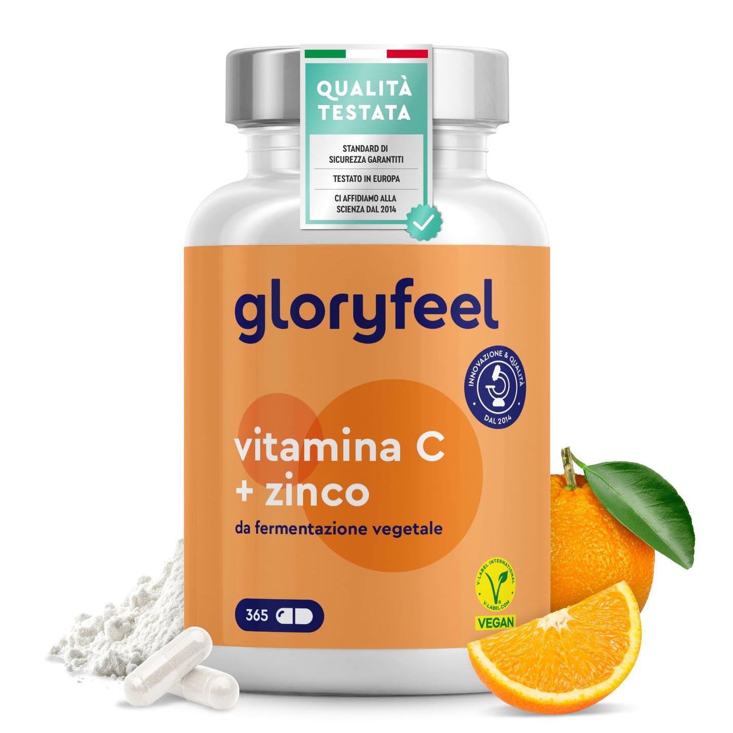 Vitamina C, 365 Capsule Vegan (Scorta 1 anno), con Zinco, Qualità Premium, Vitamina C 500mg + 10mg Zinco, Integratore Vitamina C Tamponata con Ascorbato di Calcio, per Difese Immunitarie, 100% vegan,